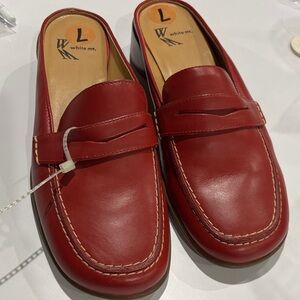 White Mountain Sweetie Red Leather Mules Slide Loafers 7M NWT
